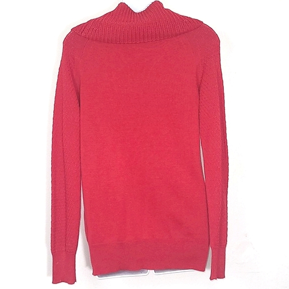 Rafaella Red Cowl Neck Sweater Cotton Blend Waffle Cable Knit Long Sleeve Small - Picture 2 of 6